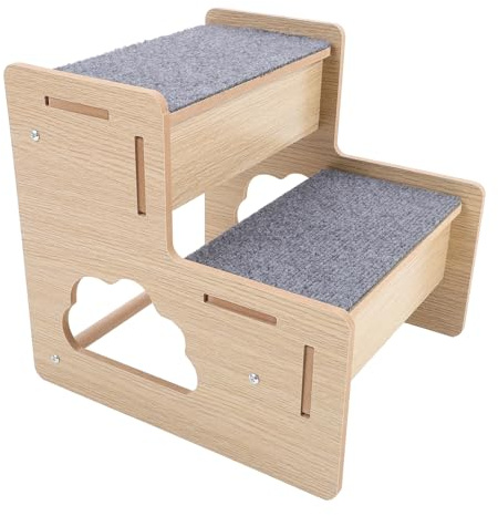 ORFOFE Holz Hundetreppe 2-stufig Tragbar mit Rutschfesten Stufen Stabile Haustiertreppe für Kleine Hunde Welpenleiter und Kletterrampe für Sofa und Reisen