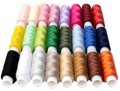 Henyall Sewing Thread, 24 Spools Cotton Thread Set, Sewing Threads Kits for 90 Yards per Spool, Includes Black Thread for Sewing and White Cotton Thread, Ideal for Sewing Machine & Hand Sewing