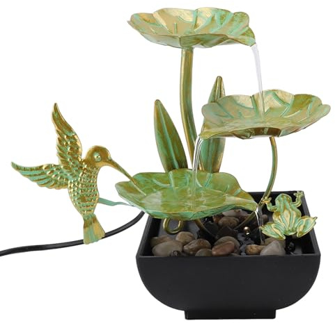 Cocoarm Fuente de Agua de Mesa, Decoración Relajante de Hierro, Cascada Zen con Luces LED para Oficina en Casa y Espacio de Meditación