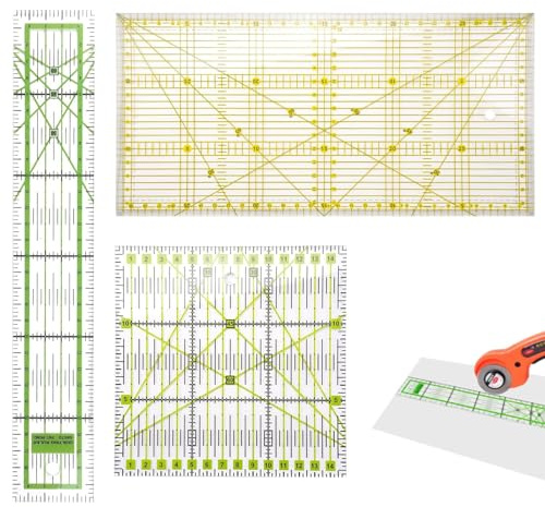 JOYOLA 3 PCS Sewing Ruler Set, Patchwork Ruler Quilting Ruler, 15 x 15 cm/15 x 30 cm/5 x 30 cm, Rulers Sewing with Angle Indicators, 30/45/60 Degrees for Quilting, Sewing and Patchworks