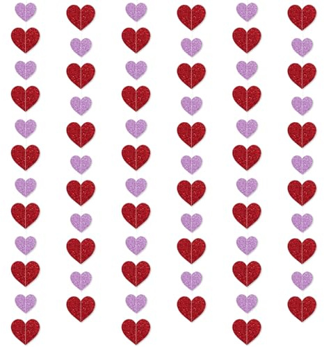 Wlicon 6 Pezzi Banner cuore di San Valentino Ghirlanda Rosso Rosa di Cuori in Glitter Banner di Cuori da Appendere per San Valentino per Anniversario Matrimonio Festa Casa Decorazioni