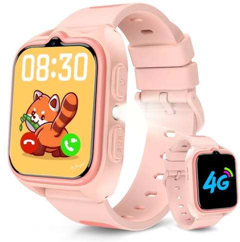 Baolubao Smartwatch Kinder mit SIM-Kartensteckplatz, LBS+WLAN+GPS-Tracker & Telefonfunktion, 1,75 HD Unterstützt 4G, LED Taschenlampe, Sprachchat, Schulmodus, IP67, Wecker, Kinderuhr für Mädchen 4–12
