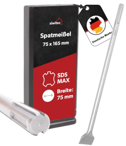 siwitec SDS Max Spatenmeißel 75 x 165 mm, Profi Meißel SDS MAX zum Abtragen von Beton, Putz & Mörtel, Meißel für Bohrhammer
