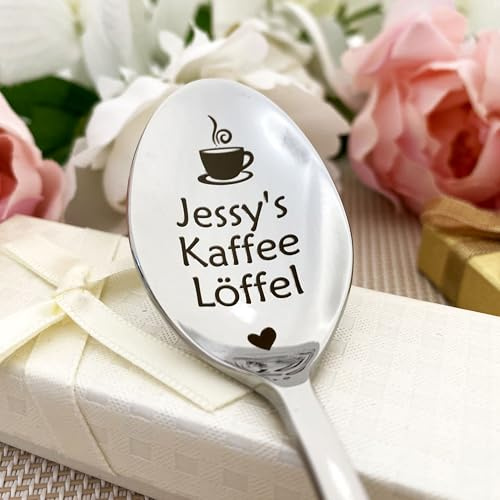 Personalisierter Kaffeelöffel aus Edelstahl, Silber, mit personalisierter Gravur, Geschenk für Mama Papa Kinder Großeltern