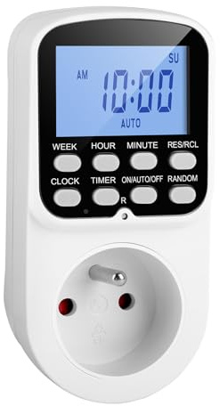Programmateur Prise Electrique, Prise Programmable 16 Prog, Mode Aléatoire Sécurité Domestique, Minuteur Electrique Daily/Weekly, LCD Rétroéclairé, Interrupteur Lampe, Usage Intérieur