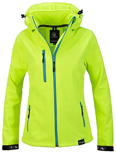 Rock Creek Damen Softshell Jacke Windbreaker Regenjacke Übergangsjacke Softshelljacke Damenjacke Regenmantel Outdoorjacke Kapuze D-412 Neongelb L