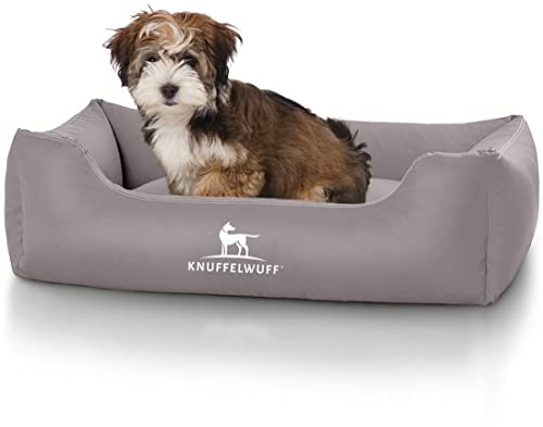 Knuffelwuff Kunstleder Hundebett Sidney M-L 85 x 63cm Grau - abnehmbarer Bezug - leicht zu reinigen - für große, mittelgroße und kleine Hunde