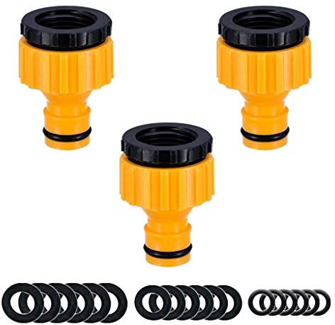 YAAVAAW 3 Pack Garden Hose Tap Connector - BSP Threaded Tap Connector Fitting for 3/4 inch & 1/2 inch 2-in-1 Threaded Faucet Adapter (Comes with 18pcs Replacing Seals Washers)