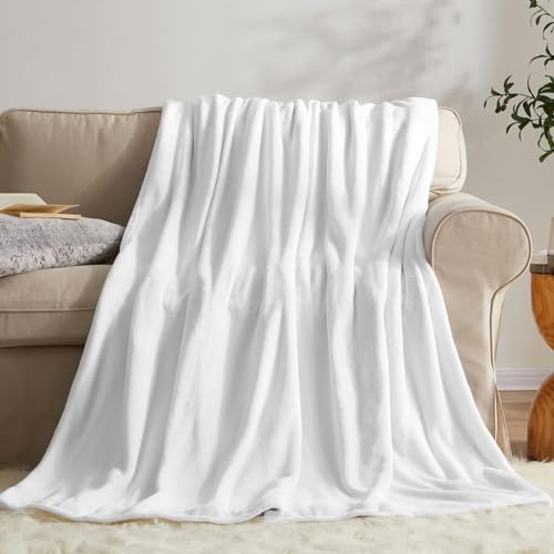 KMUSET Fleece Blanket Throw Size White Lightweight Super Soft Cozy Luxury Bed Blanket Microfiber