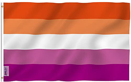 ANLEY Fly Breeze 3x5 Feet Sunset Lesbian Pride Flag - Couleurs vives et résistantes à la décoloration - En-tête en toile et double couture - LGBT Les Sunset Pride Flags Polyester avec œillets