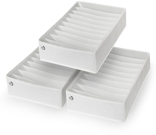 Drawer Organizer Clothes - 3 Set Multipurpose Dresser Drawer Organizer for Adults & Kids, Closet Foldable 10 Cells per Organizer - Non-Woven Fabric, T-Shirts, Baby Clothes, Shorts Organizer - White