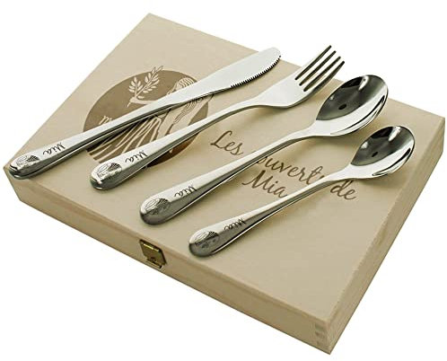 Amikado Couverts pour Enfants avec Coffret en Bois à Personnaliser - Signe Astrologique - Cadeau Enfant - Cadeau baptême