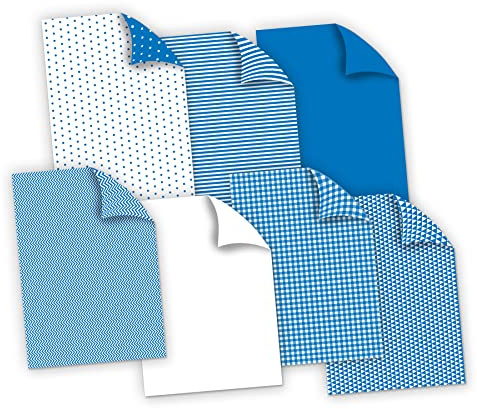 itenga Fotokarton I Bastelkarton I Motivblock I Musterkarton Blau Blautöne 21 Blatt I DIN A4 I beidseitig bedruckt I verschiedene Musterkartons zum Basteln