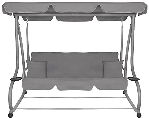 SPRINGOS 3-Sitzer Hollywoodschaukel mit Dach & Liegefunktion – Gartenschaukel mit 2 Kissen, Getränkehaltern und verstellbarem Sonnendach, 193 x 163 cm, für Garten, Balkon & Terrasse
