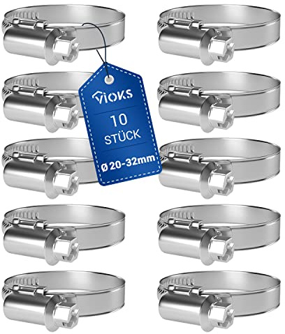 VIOKS 10x Schlauchschellen Schellen Poolschlauch 20-32mmØ Rohrschellen | Schlauch Klemmen Benzinschlauch, Schelle Waschmaschinenschlauch, Schlauch Schellensatz, Pool Schellen