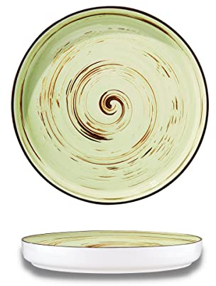 Wilmax Speiseteller 28 cm Porzellan mit hohem Rand, Pistazienfarbe | Spülmaschinenfest, mikrowellen- & backofengeeignet – kratzfeste Glasur, dekoratives Spiral-Design