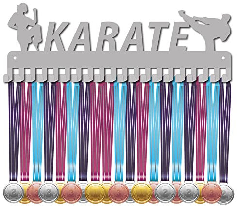 CREATCABIN Karate-Medaillenhalter Sportler Sport Medaillen-Ausstellungsständer Wandhalterung Aufhänger Dekoration Taekwondo-Halter Abzeichen 20 Haken Läufer Laufen Gymnastik Über 60 Medaillen Silbern