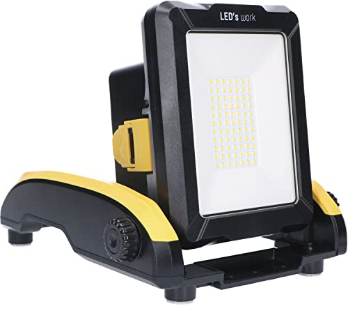 LED's work LED Akku Baustrahler 18V kompatibel mit Makita, Bosch, DeWalt, Milwaukee, Metabo – 2900lm Arbeitsleuchte IP54 & IK08 – Baustellenlampe inkl. 4 Marken-Adapter
