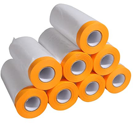 YOUNTHYE 8 Rollen Abdeckfolie mit Klebeband 110cm x 20m Transparente Abdeckfolie Maler mit Klebeband zum Staubschutz Malerfolie zum Innen und Außen von Wand und Möbel