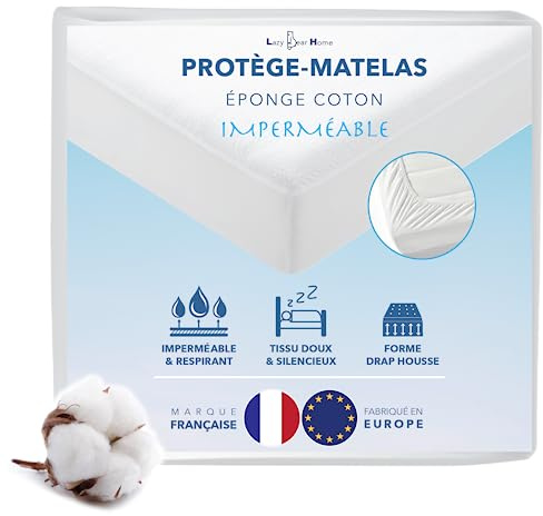 Lazy Bear Home | Protege Matelas 90x190/200 cm Imperméable | Surface Éponge Coton Absorbant | Alèse Drap Housse Grand Bonnet 30 cm | Marque Française | Fabriqué en Europe