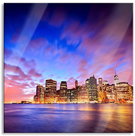 Pixxprint Glasbild, Wandbild auf Echtglas, Skyline New York, 80x80 cm, inkl. Aufhängung und Abstandshalter