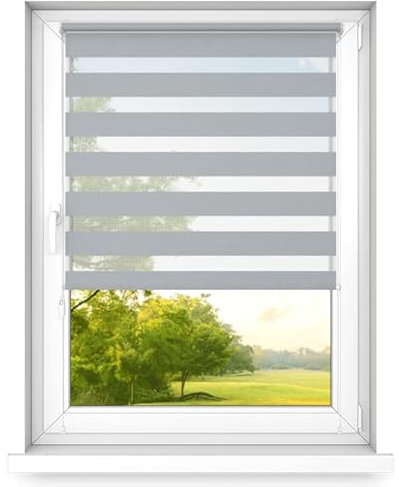 time4blinds Estor Enrollable Doble Dia y Noche Mini - Estor Enrollable sin taladrar - Proteccion Solar - estores - estores para Ventanas – 500x1000mm – Gris - Izquierda