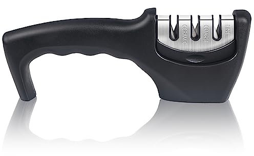 Kazigak Afilador de cuchillos, afilador de cuchillas, afilador manual de 3 niveles para pulir, afilar y reparar cuchillos de cocina, accesorios para cuchillos de cocina