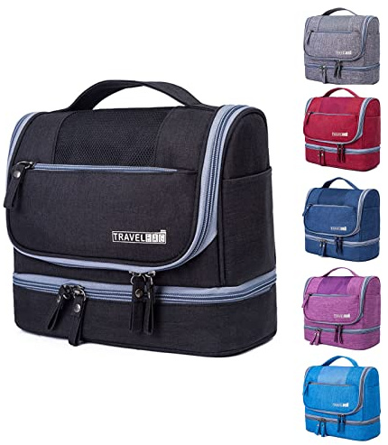 Kulturbeutel Kulturtasche, Waschtasche zum Aufhängen für Damen und Herren, Große Reise Kosmetiktasche Tragbare Unisex Waschbeutel Schminktasche für Reisen,Camping (Cooles Schwarz)