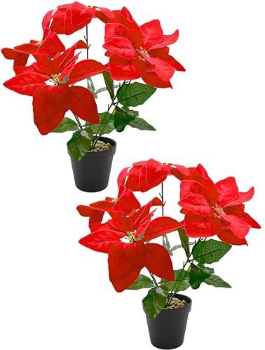 Stephans Möbelbörse 2er Set Weihnachtsstern Poinsettie künstlich im Topf Christstern täuschend echte Kunstblume Weihnachtsstern Weihnachten Deko Pflanze 35cm rot