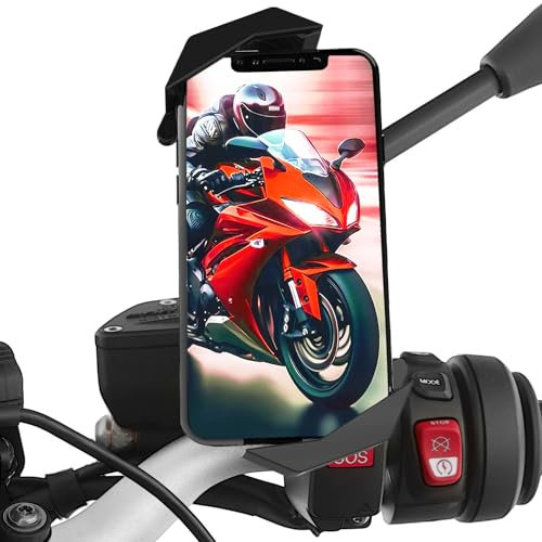 Renimove Soporte movil Moto retrovisor Scooter sujeción al Espejo Retrovisor Universal de Acero Inoxidable Rotación 360º Apta para Smartphones hasta 7.5 Instalación Fácil diseño Estable y Seguro