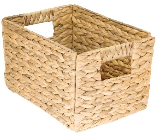 HMF Förvaringskorg, hopfällbar korg, flätad vattenhyacint och sjögräs, storlek M, 32 x 23 x 20 cm