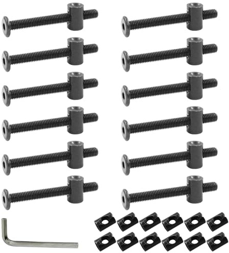 Biaungdo Viti a cilindro M6 x 55 mm esagonali per mobili, culla, con chiave inglese (nero, 12 pezzi)
