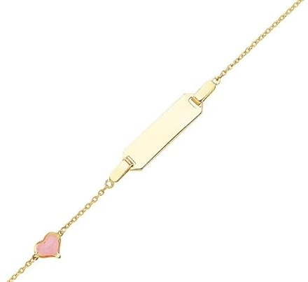 JC Smycken 585 guld baby ID-armband barn guldarmband med rosa hjärta 12–14 cm I ankare armband med gravyr dop armband guld namnarmband I babyarmband med namn I barnsmycken tillverkade i Tyskland I