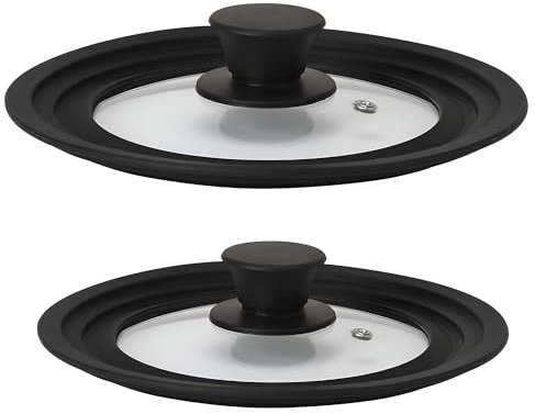 briebe TotaLid Set di 2 Coperchi Universali per Padella con Bordo in Silicone e Vetro Temperato, Multidiametro 16-18-20cm e 24-26-28cm, senza BPA, per Pentole, Casseruole, Valvola per il Vapore