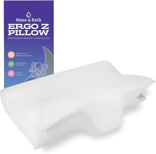 MAAS & BATH Ergo Z Pillow - 2-in-1 Ergonomic Pillow Made for Any Sleep Position, Breathable 100% Memory Foam, Inner Cover, Lightweight, Non-Toxic, Odorless Sleep-Friendly Support