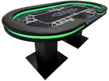 Home Deluxe LED Pokertisch inkl. Pokerkoffer und 8 Stühle Straight Flush | mit LED Beleuchtung I Spielertisch Poker Tisch Casino