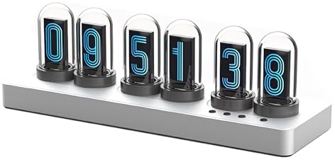 Vastarry Nixie Tube Clock Glow Tube Clock IPS Color Screen Digital Clock with 6 Sets of Alarm Clocks, 7 Modes, 12 Customized Pictures, Web Control, no app Required (Silvery)