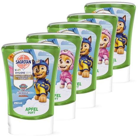 Sagrotan Kids No-Touch äppelpåfyllning för automatisk tvåldispenser, 5 x 250 ml handtvål