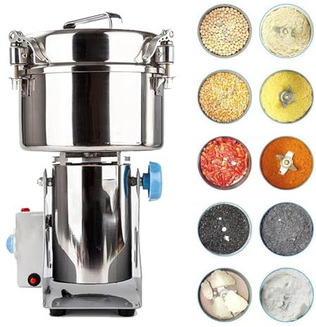 MhWrughts Molinillo de Granos eléctrico, Molino de Semillas de Lino, pulverizador de molienda de Polvo superfino, máquina de Acero Inoxidable para maíz seco, café, Trigo, Hierbas, Pimienta,2000g