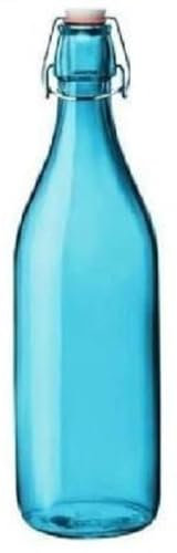KWARE Vintage Style Glass Bottles 1 Litre Swing Top Bottles - Ideal for Domestic or Commercial Use - Fill with Water, Wine, Liquor, Oil, Beer, Schnapps or Cordials (Swing top light blue)