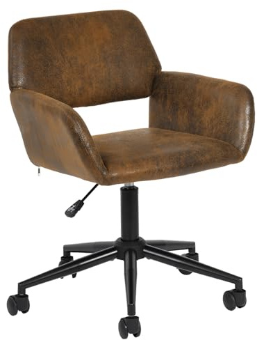 FurnitureR Schreibtischstuhl aus Wildleder, höhenverstellbar, Drehstuhl, ergonomischer Bürostuhl mit Armlehne, für Büro, Schlafzimmer, Arbeitszimmer, Braun