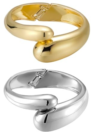 Emibele Bracciale d'Oro, Bracciale Bangle Aperto Placcato Oro 18 Carati, Set di Bracciali A Goccia Con Cerniera Per Le Donne, Regalo di Gioielli Che Non Si Appannano, 2 Pack