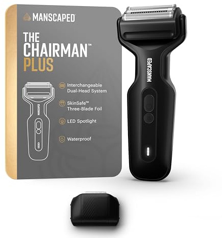 MANSCAPED® The Chairman™ Plus Elektrischer Rasierer, zwei Klingenköpfe, SkinSafe®-Folie & Präzisions-Schneider, USB-C-Aufladung, sanft