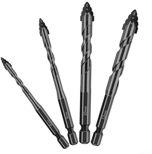 Zilimontt Exzenterbohrer-Set, 4-schneidig, Fliesenbohrer-Set, Steinbohrer-Set, Glasbohrer, für Fliesen, Glas, Hartplastik, Zement, Granit, Beton, 6 mm, 8 mm, 10 mm, 12 mm, 5 Stück (B)