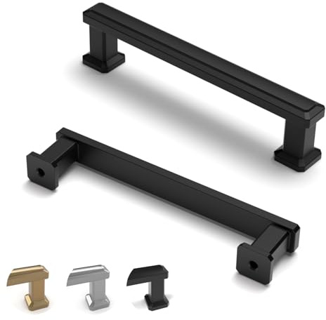 ELEBUILD 12 Pack Matt Black Cabinet Handles 96mm (3.8 Inch) Hole Center | Modern T-Bar Pulls for Kitchen Cupboards, Chest of Drawers, Bathroom Vanities, & Wardrobe Doors, Home & DIY Projects