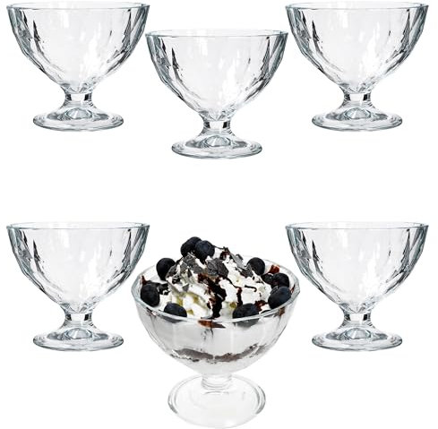 MamboCat DIAMOND Lot de 6 coupes à glace bombées avec pied en verre I 220 ml I Verres coniques avec structure diamant pour dessert, petites salades et fruits