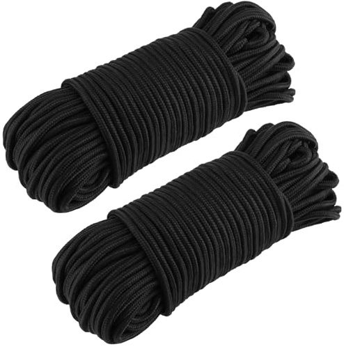 FAAING 2 stycken svart nylonrep 6 mm x 50 m, tjockt paracordrep, gummibåtsrep, nylonlina, nylontvättlina, markisrep för trädgårdsbuntning, camping utomhus, handgjorda projekt