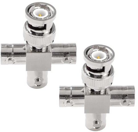 KUOQIY 2 Pezzi Rame BNC 4 Vie 1 Maschio a 3 Femmina Adattatore, BNC Croce Splitter Combiner RF Coassiale Jack, per CCTV, Antenna, Cavo Coassiale