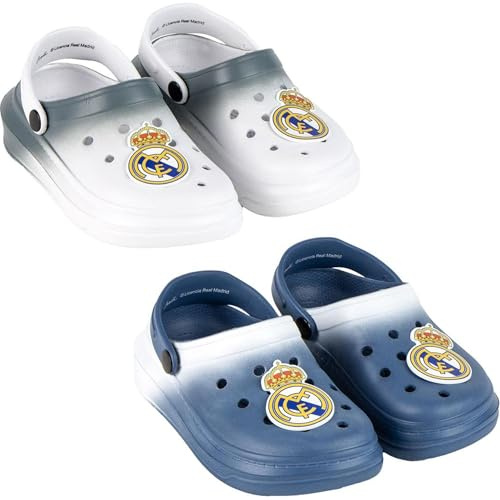 Zuecos Premium EVA Real Madrid para Niños, Calzado Oficial Ligero y Cómodo | Sandalias Antideslizantes para Interior y Exterior, Tallas Infantiles