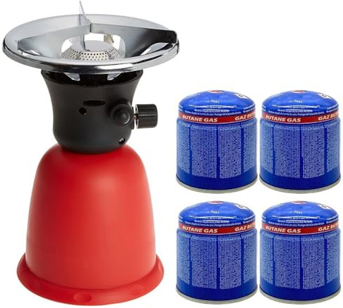 Hornillo de camping Mini-hornillo portátil cocinilla para acampada + 4 cartuchos de 190 gr cocina de gas. Práctico y conveniente para tus aventuras al aire libre